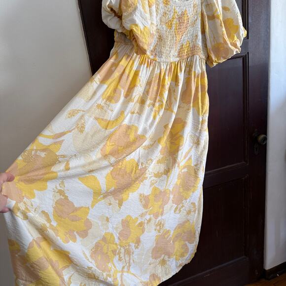 NLT No Less Than | Yellow Floral Puff Sleeve Cottagecore Midi Dress | 2XL - Picture 2 of 7